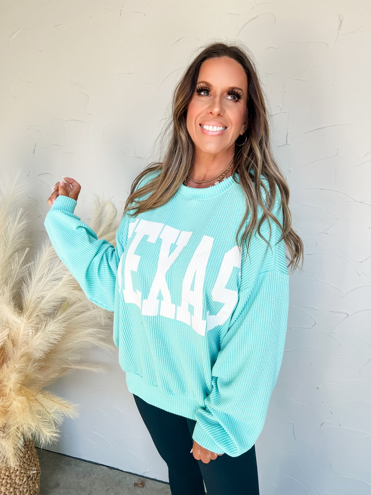 TEXAS Soft Ribbed Graphic Sweatshirt- Aqua