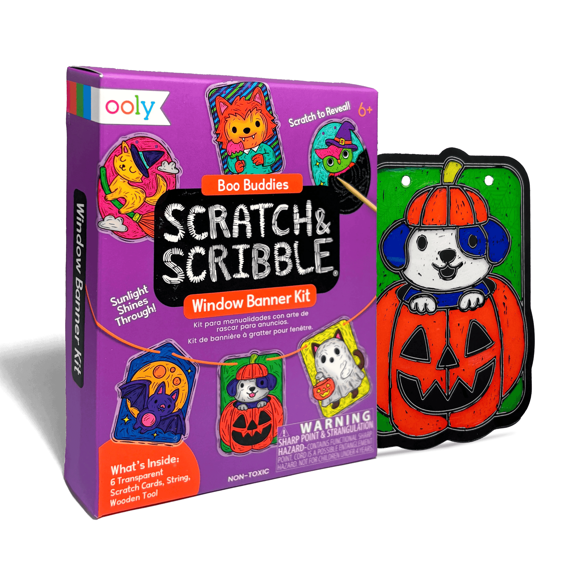 Scratch & Scribble Window Banner Kit packaging with a Halloween-themed design on a green background