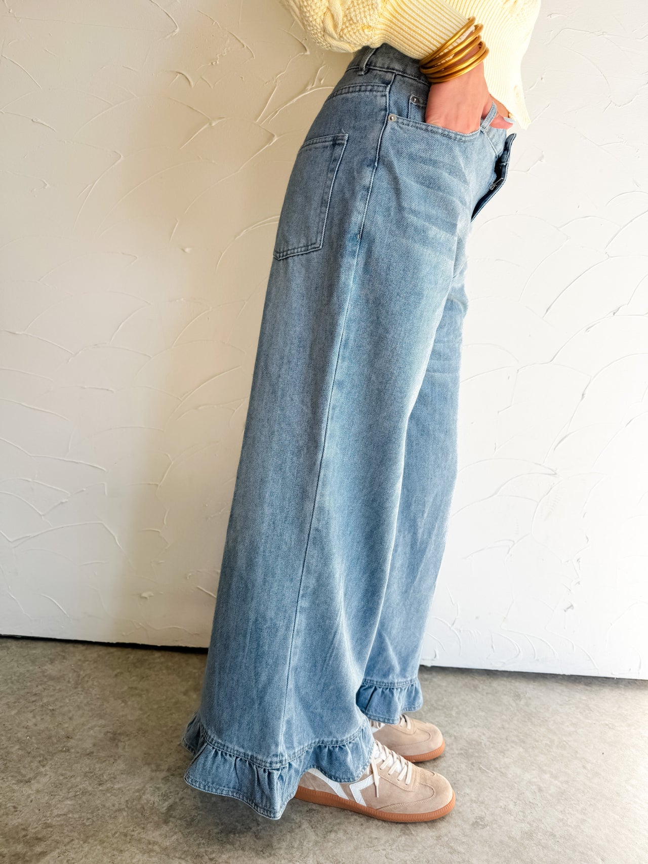 Live A Little Mineral Washed Ruffle Hem Jeans
