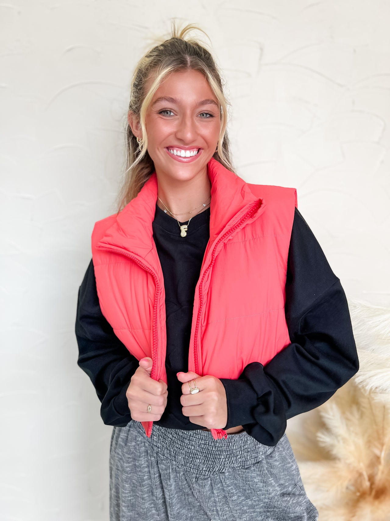 So Well Played Cropped Puffer Vest- Apple Red