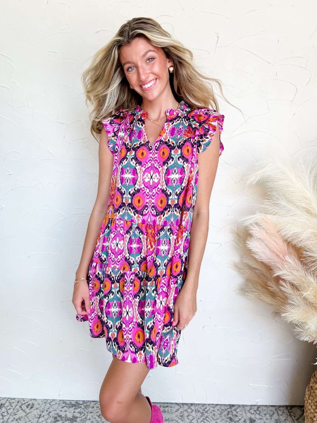 Charming Little Thing Plunge Neck Ruffle Dress