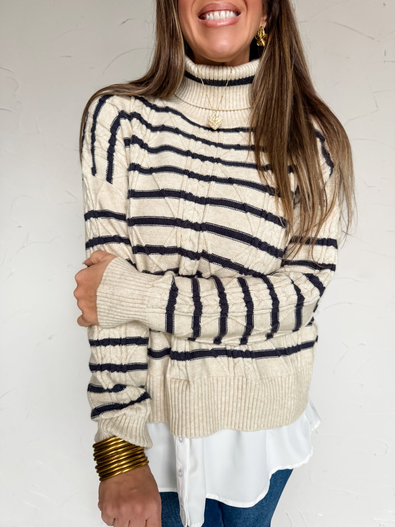Give Me A Heads Up Mix Media Stripe Sweater Top- Oatmeal/Black