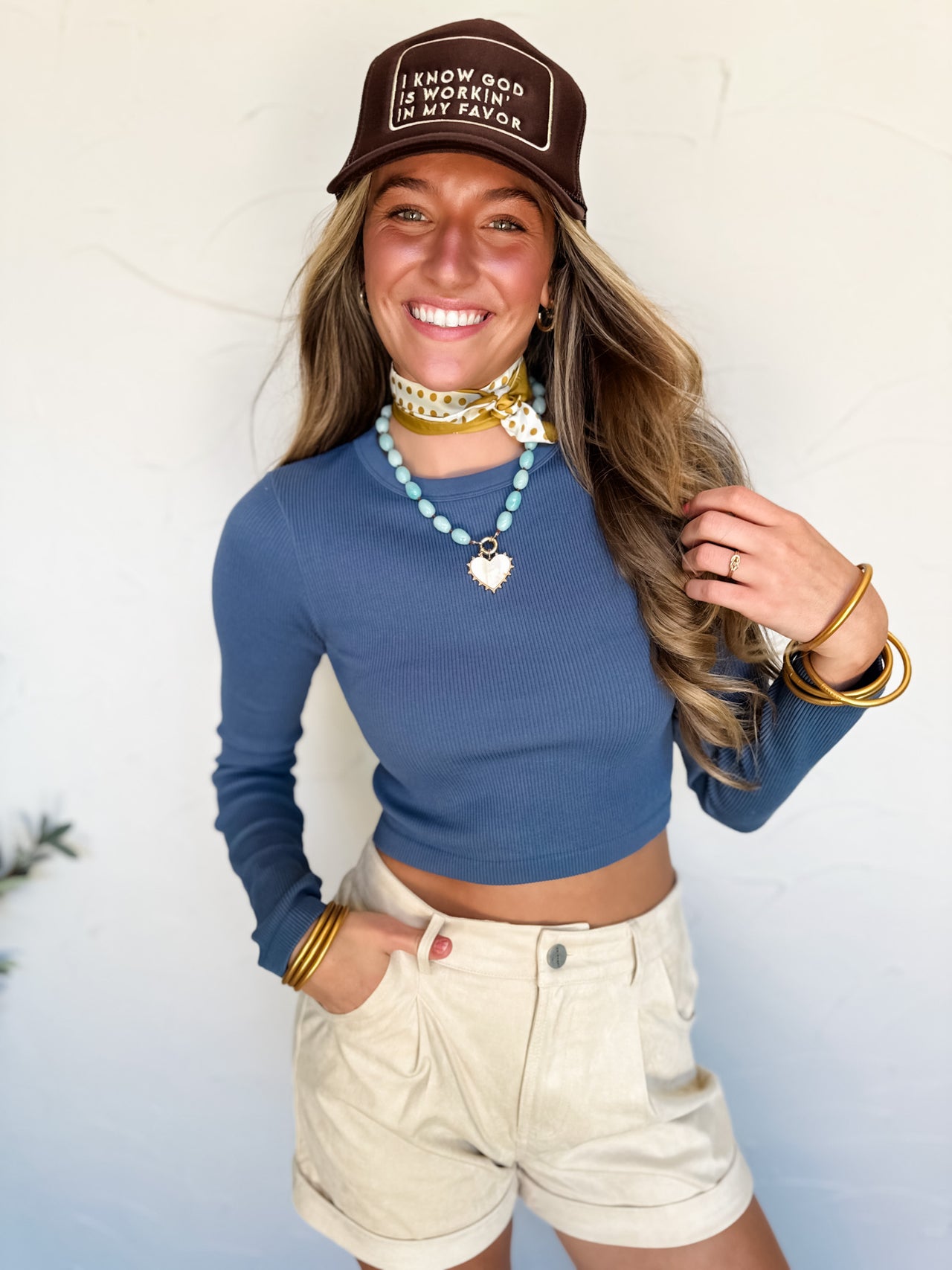 Valuable Love Cropped Long Sleeve- Blue