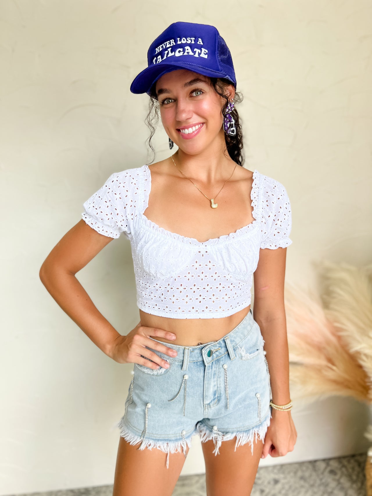 Mostly Amused Square Neck Top- White