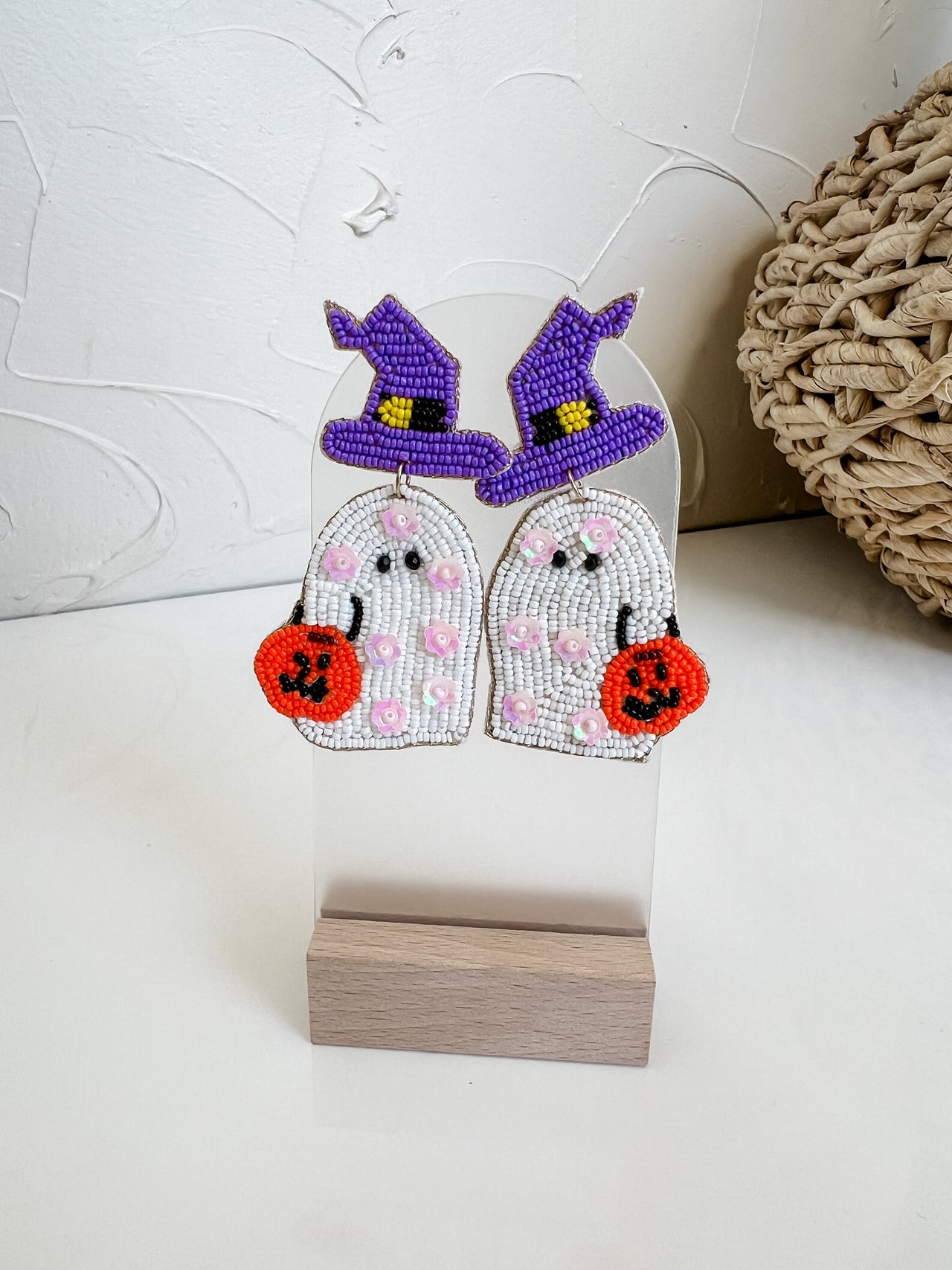 White Witchy Ghost Beaded Earrings