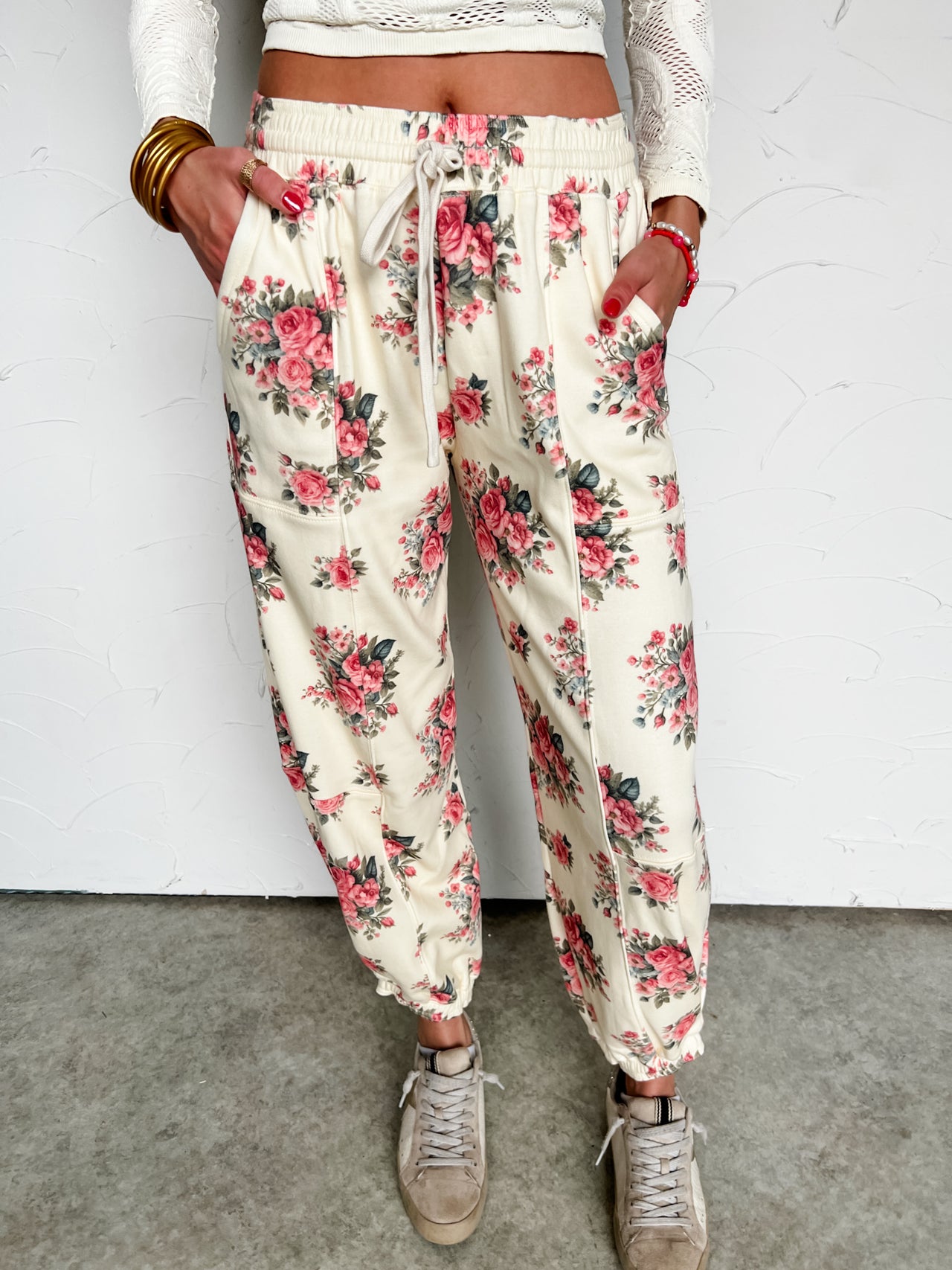 Garden Glow Floral Drawstring Joggers