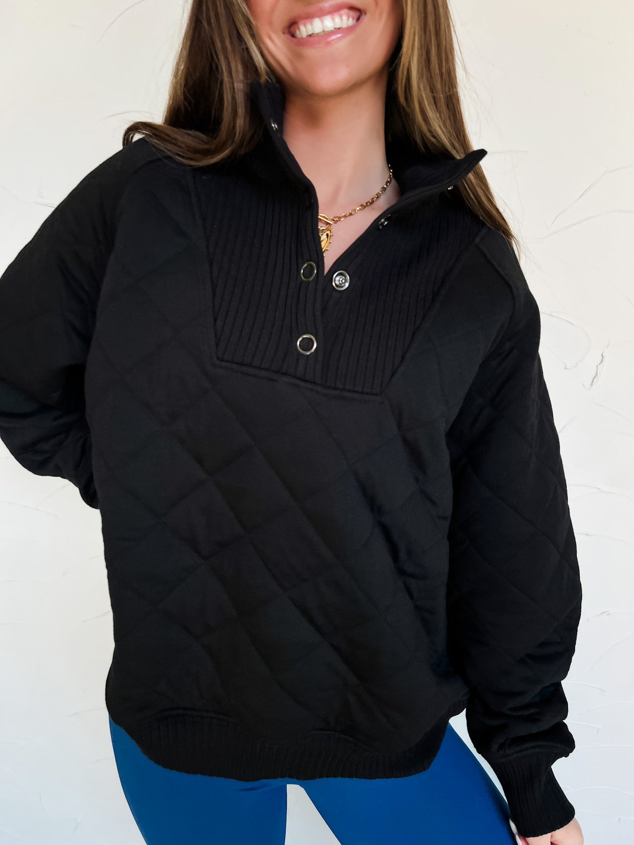 Long Days Ahead Quilted Pullover- Black