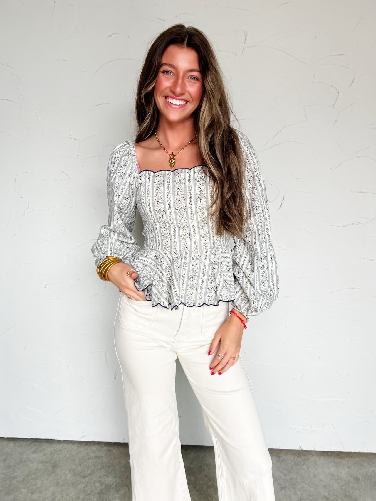 All The Drama Floral Wave Embroidered Top