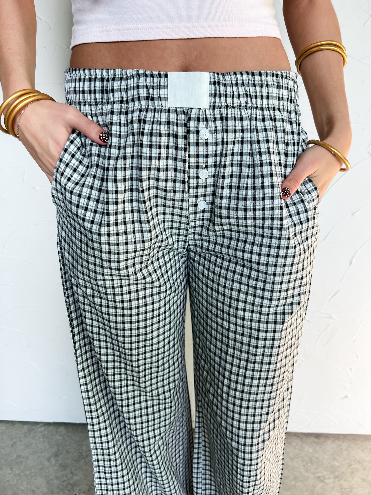 My Day One Black Mid Rise Gingham Pants