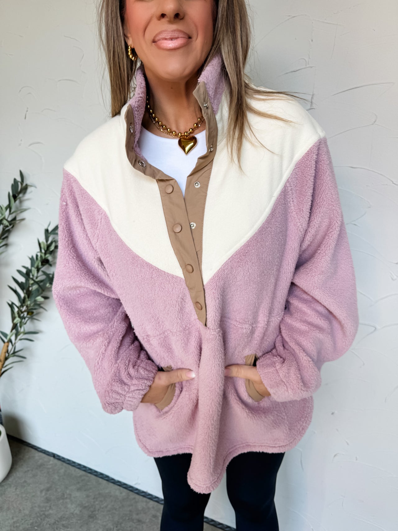 Ready To Go Color Block Fleece Pullover- Blush