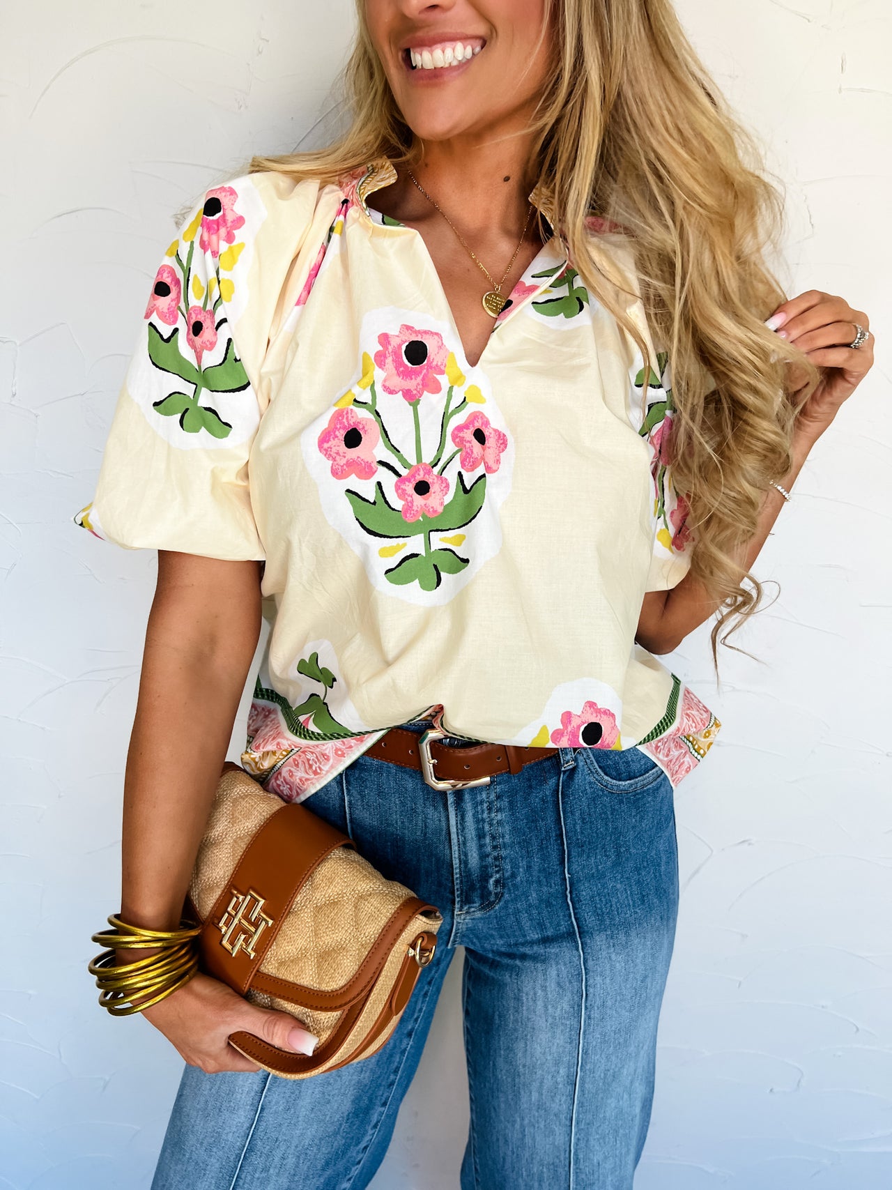 Standing Proud Watercolor Floral V Neck Top