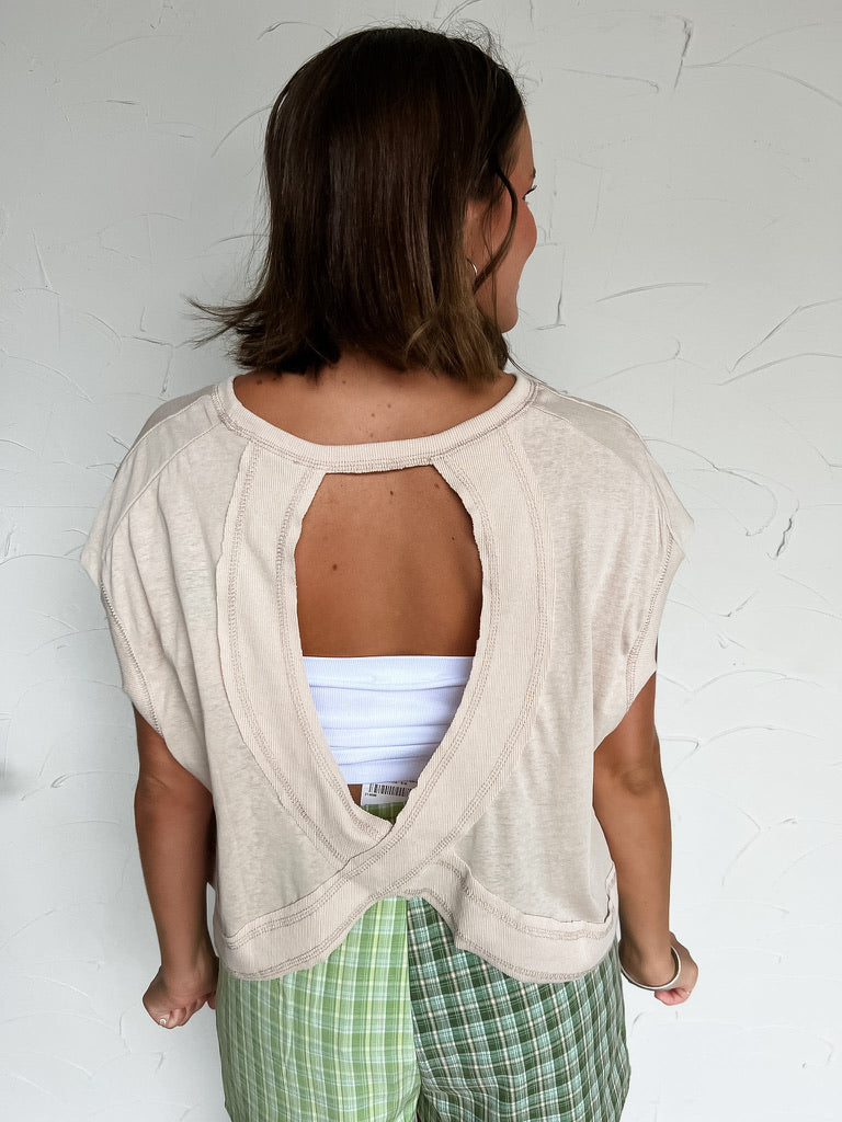 Say The Good Boxy Open Back Top- Almond
