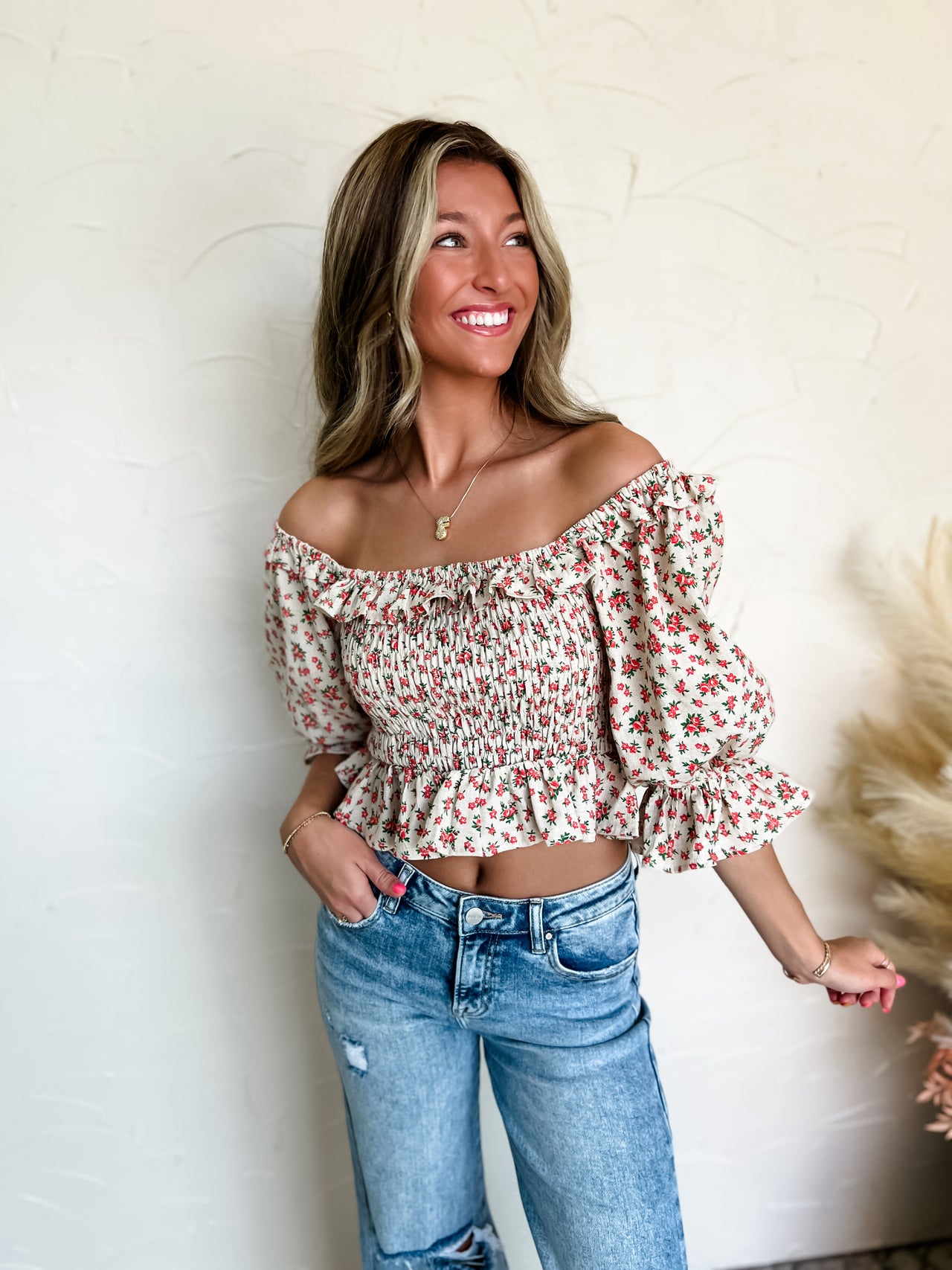 Picking Flowers Square Neck Top- Orange