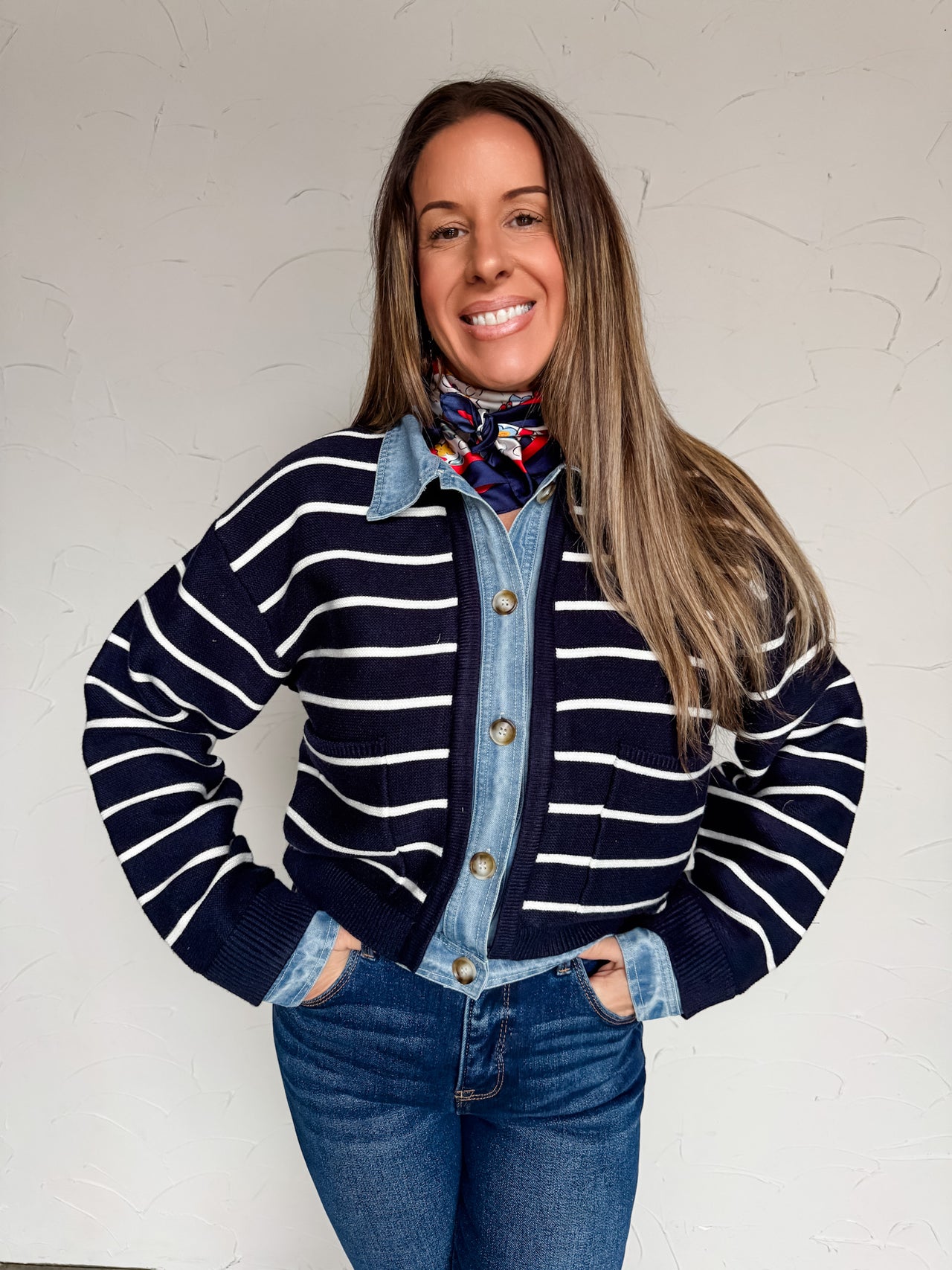 She Has Vision Knit And Denim Mix Cardigan