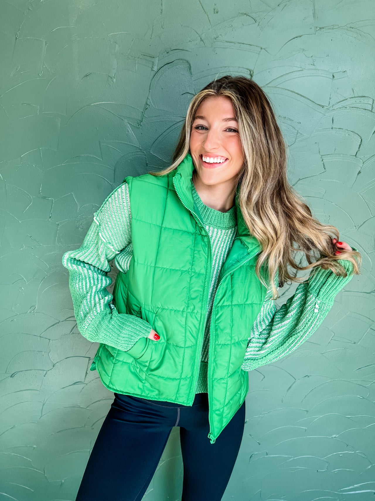 True Desire Puffer Padded Vest- Kelly Green