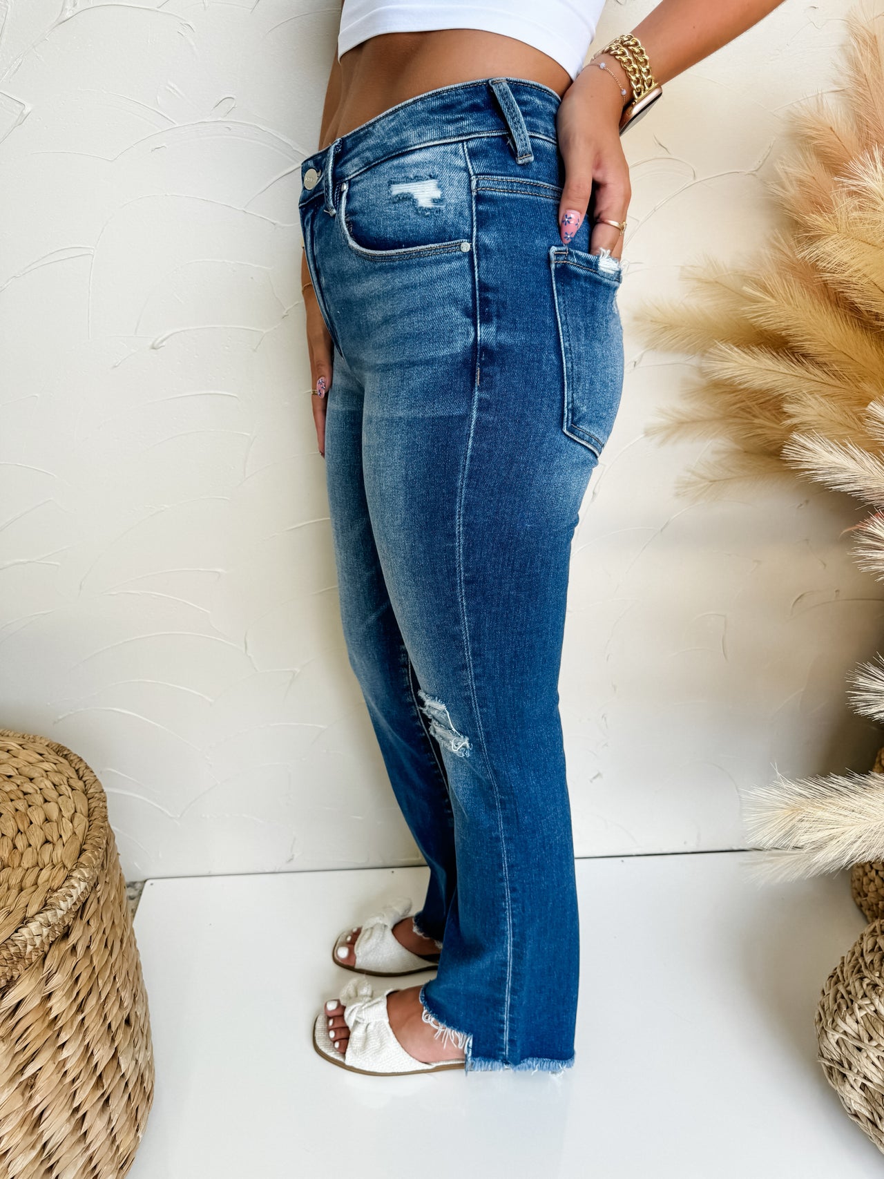 Go For The Dream Mid Rise Step Hem Jeans