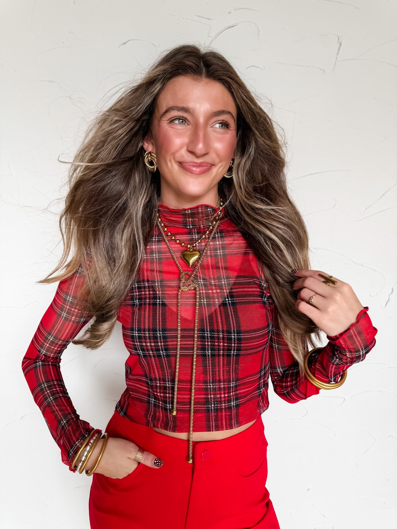 Back Porch Breezes High Neck Semi Sheer Top