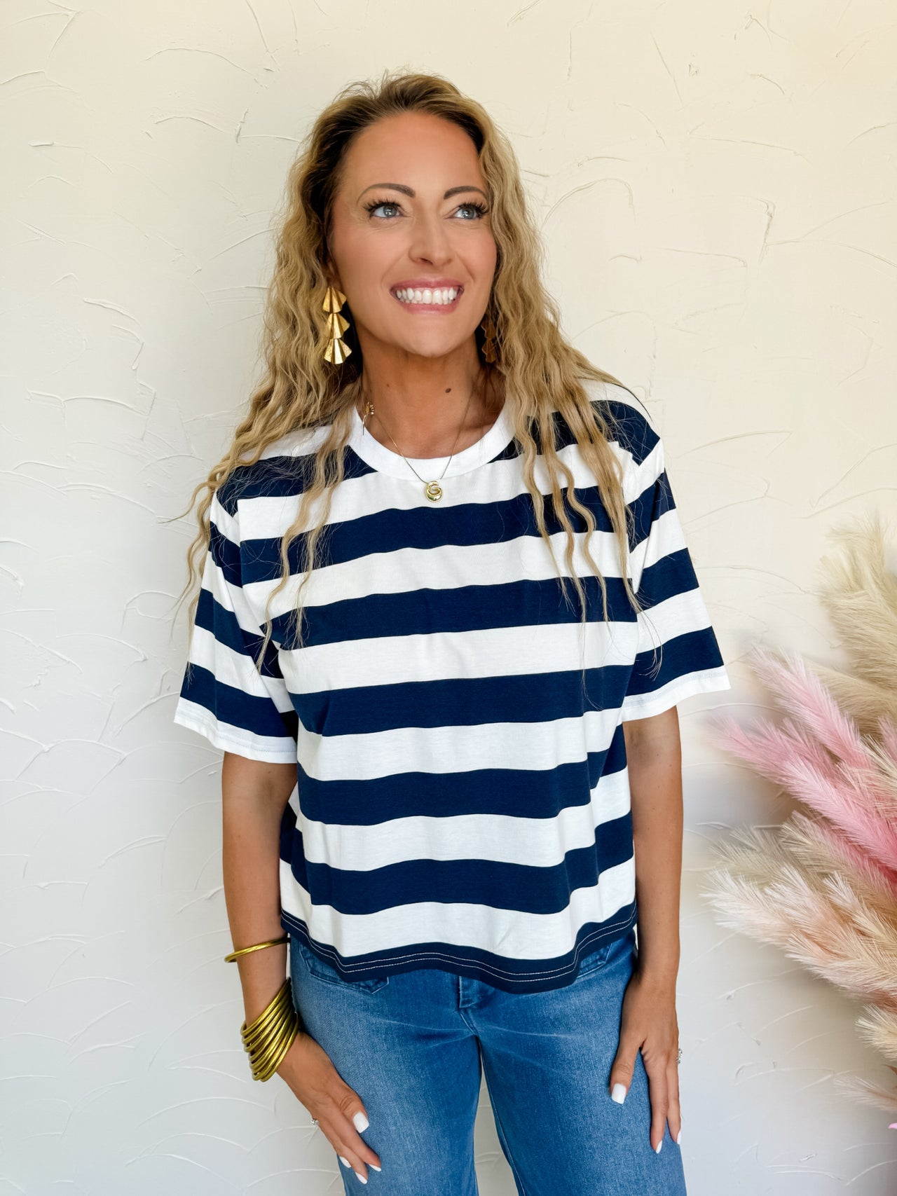 Laid Out On The Line Striped Top- Navy