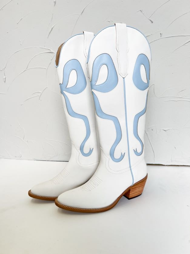 Ruby Western Boots- White/Blue