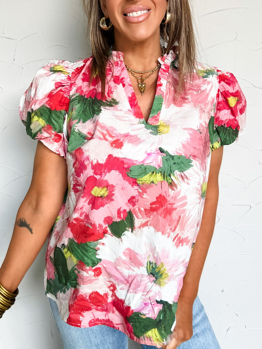Garden Flowers Puff Sleeve Top