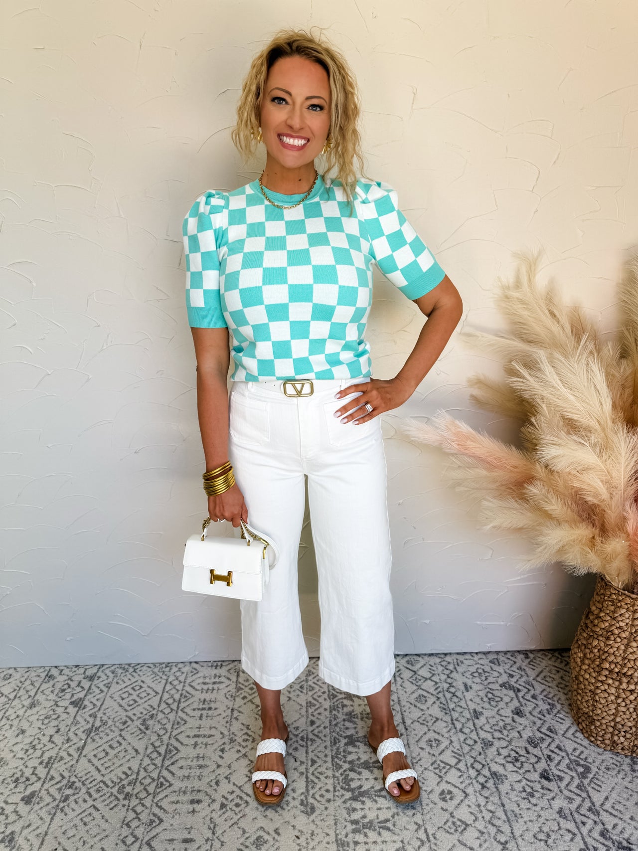 Don't Play Games With Me Checkered Top- Aqua