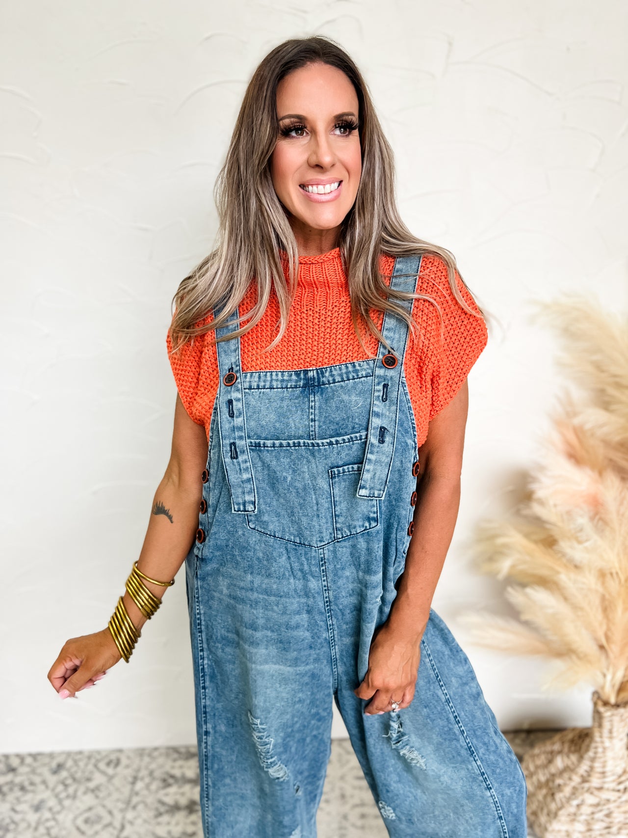 Thriving Energy Washed Denim Loose Fit Overall- Blue Denim