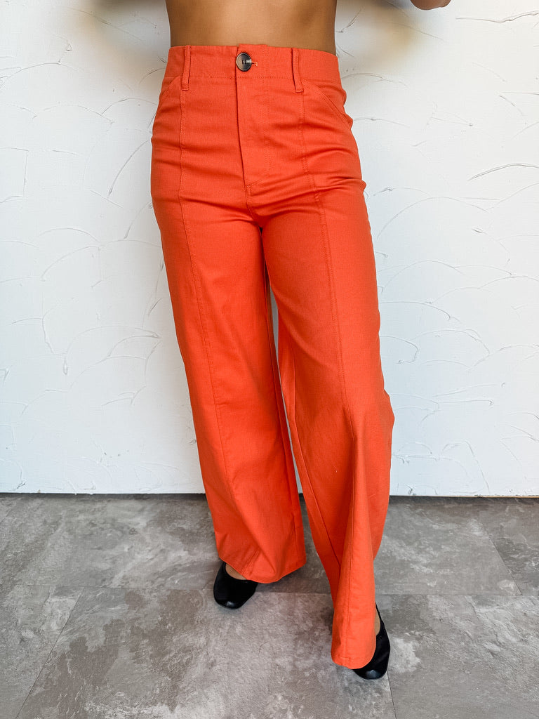 Stay Right There Wide Leg Pants- Pumpkin