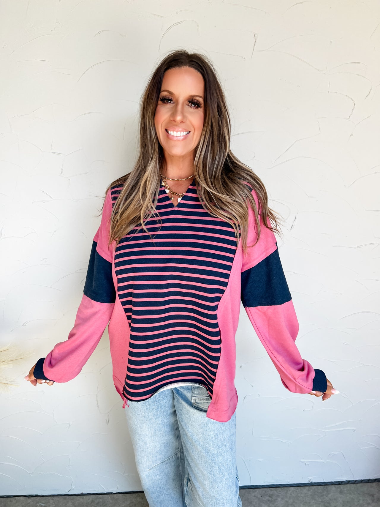 Sweet Serenity Striped Color Block Oversized Top