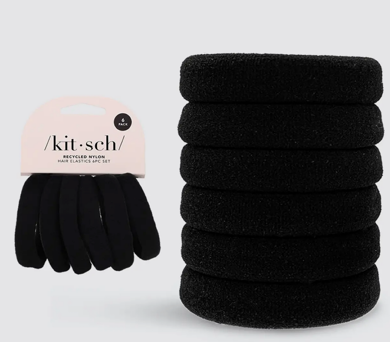 Nylon Thick Hair Elastics 6pc Set- Black