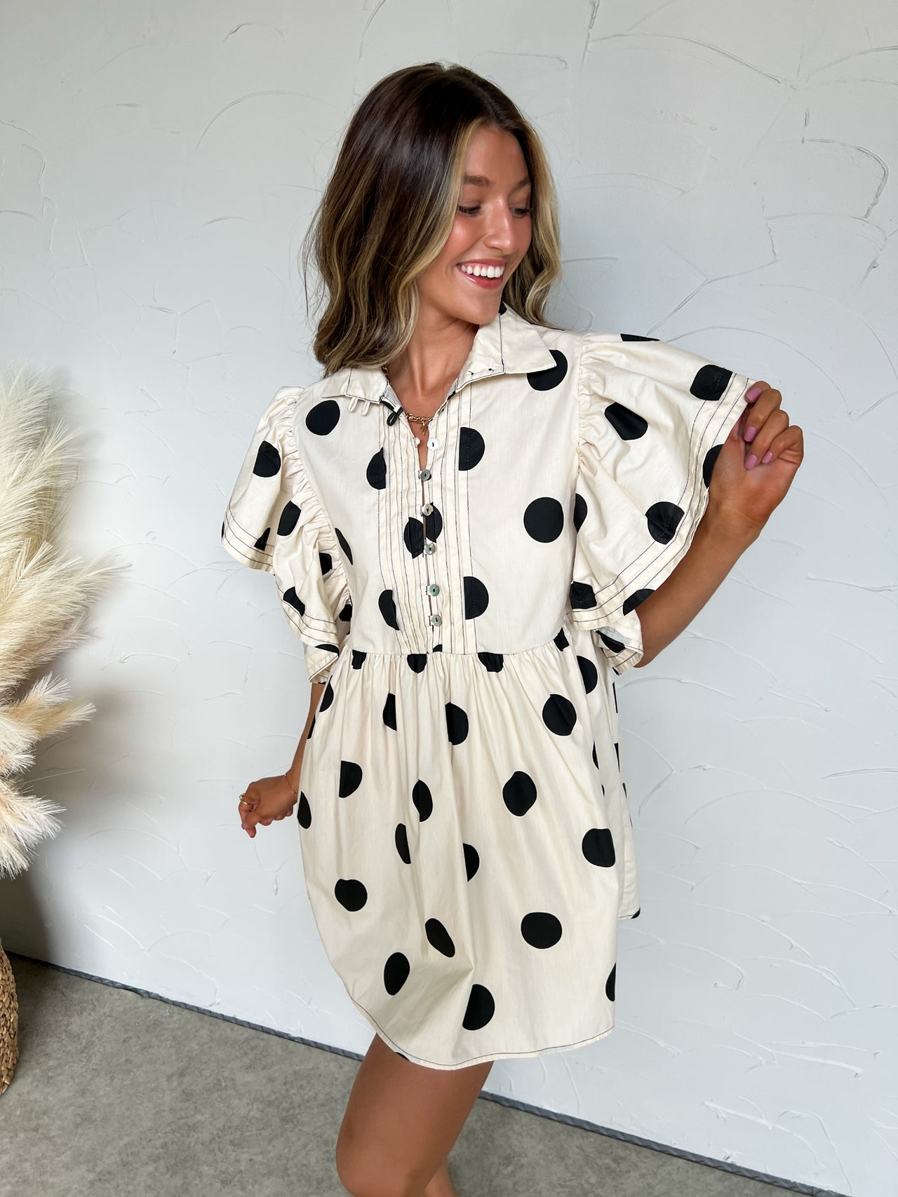 Start Taking Bets Pintuck Polka Dot Dress