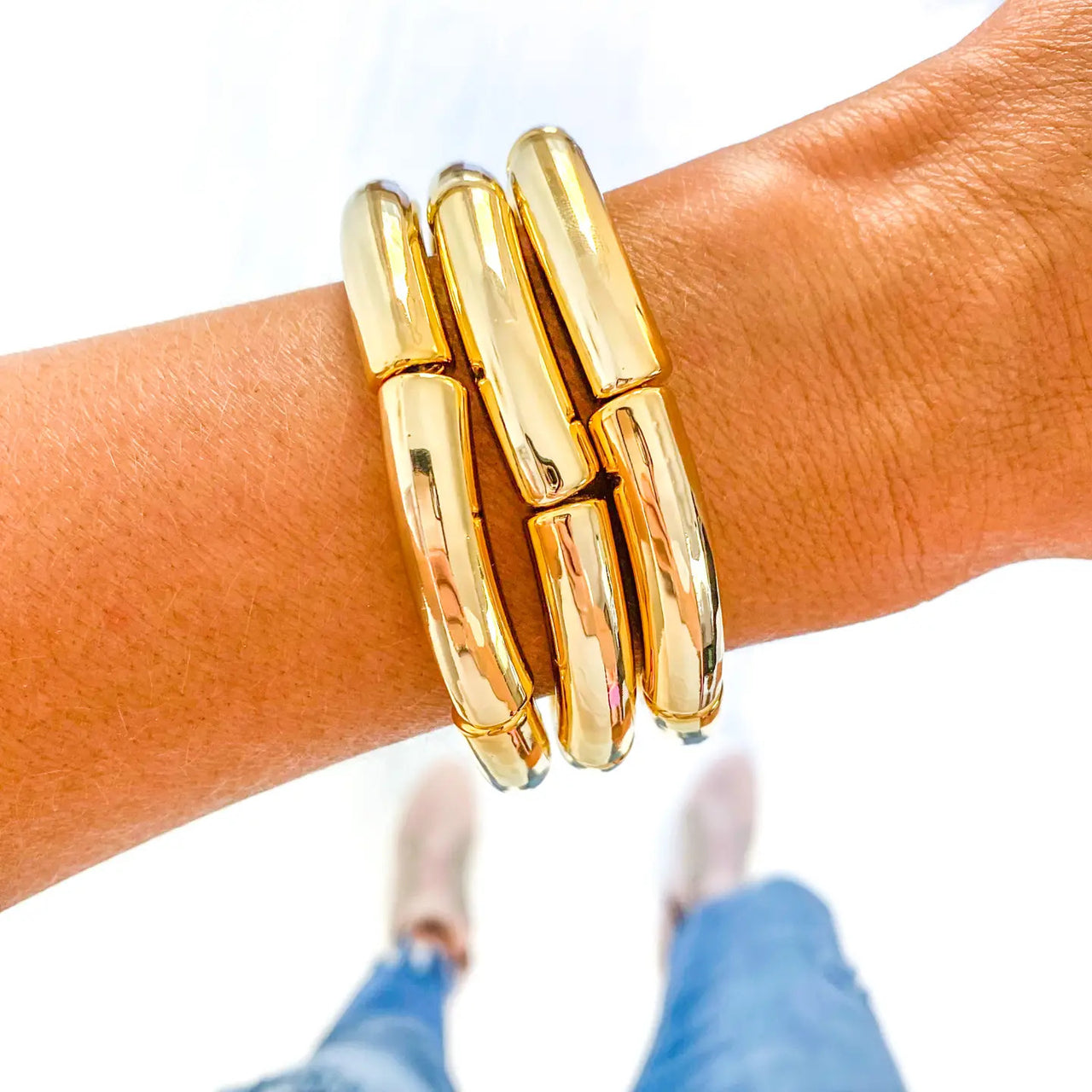 {SB} Gold Tube Bamboo Bracelet Set (3pc)