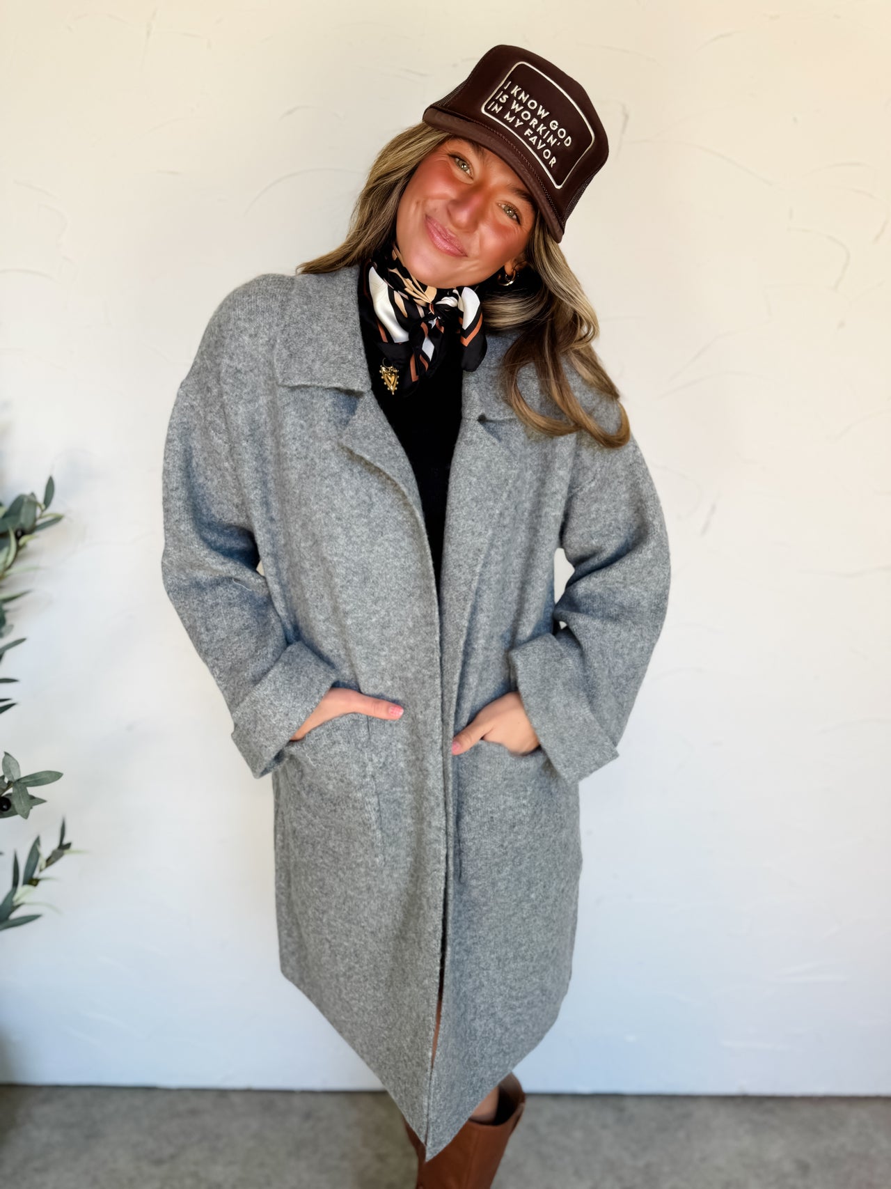 Fell For You Grey Solid Knit Coat