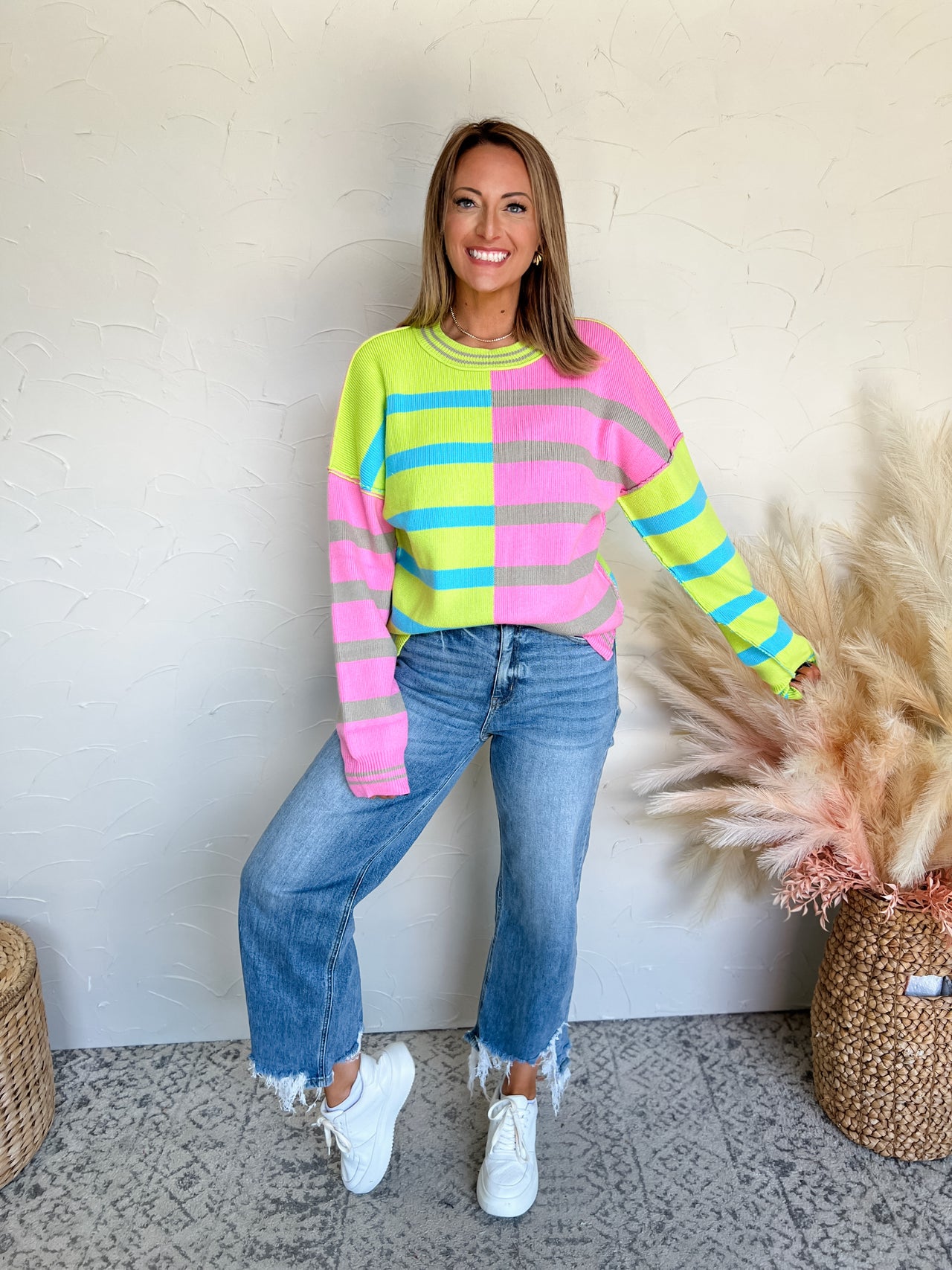 A Nice Attitude Color Block Oversized Stripe Sweater