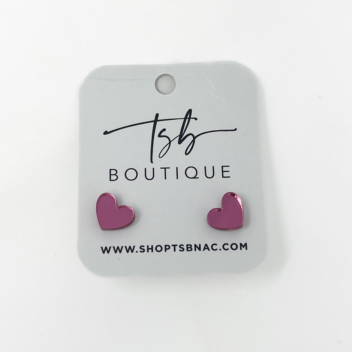 Pink Mirror Heart Studs