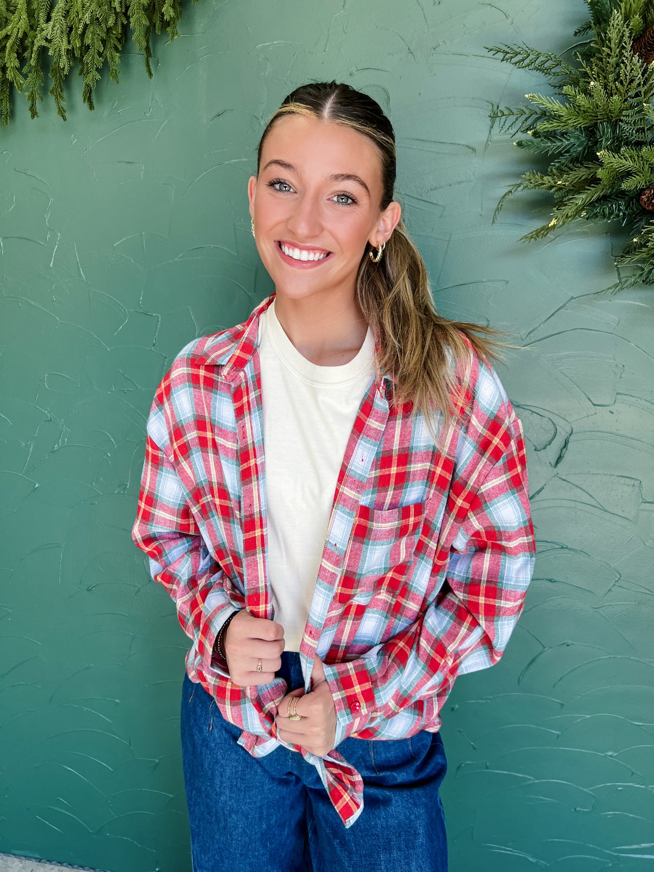 Thrown In The Fire Oversized Plaid Top