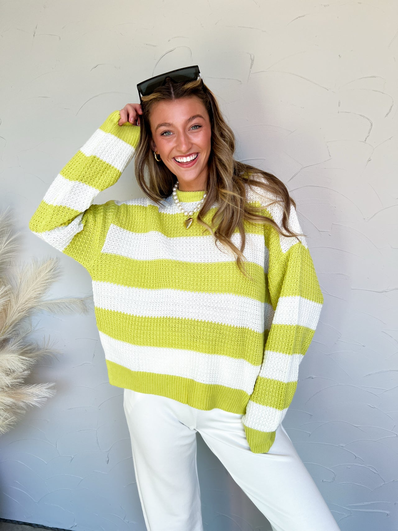 Finding My Way Striped Knit Sweater- Ivory/Lime