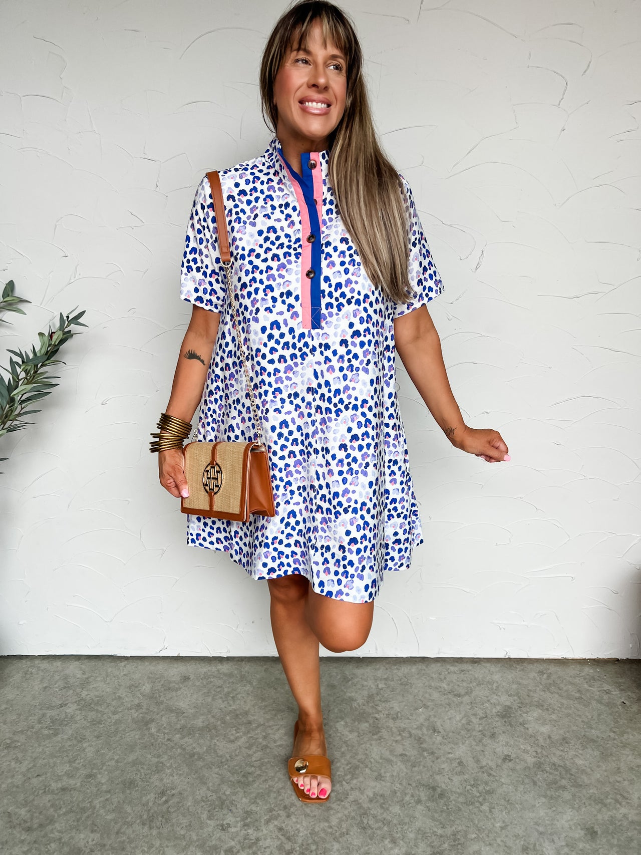 Missing You Here Multi Cheetah Contrast Trim Mini Dress- Blue