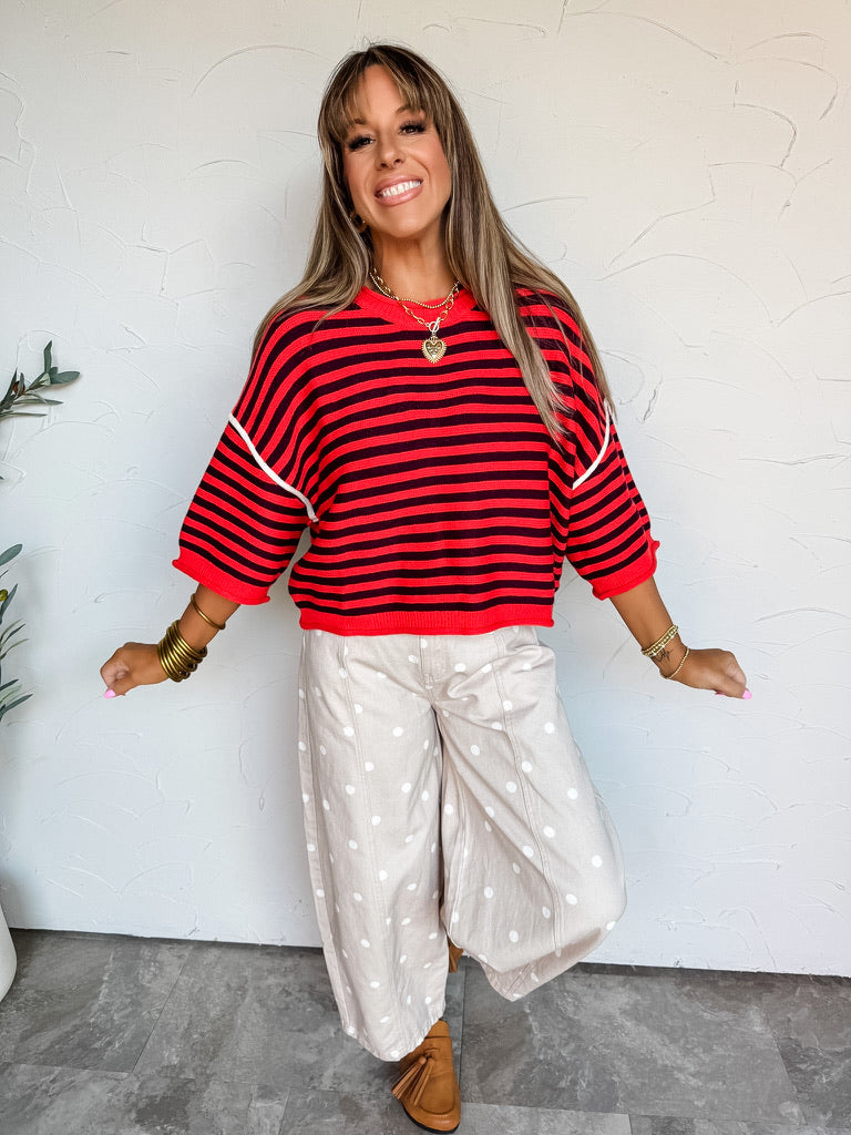 Seeing Red Stripe Exposed Seam Top