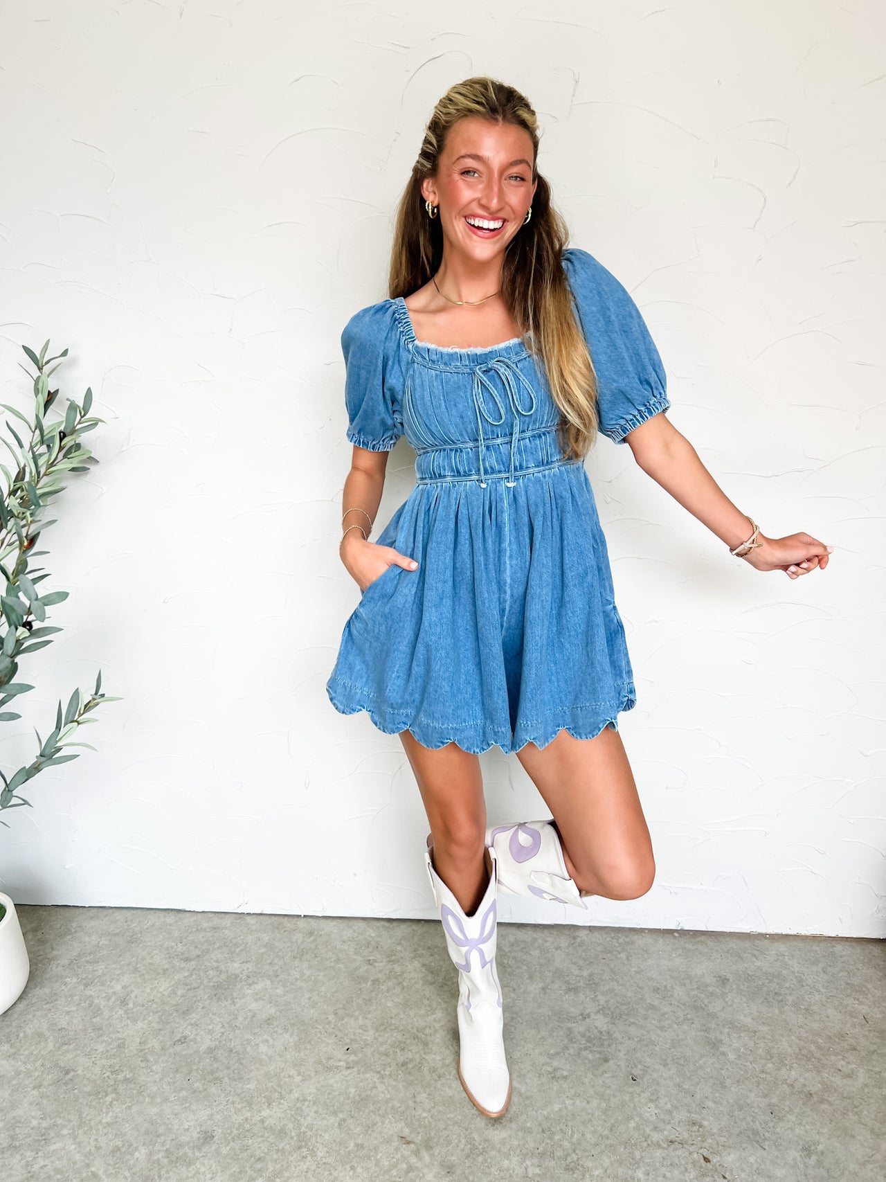 Start With You Puff Sleeve Denim Romper
