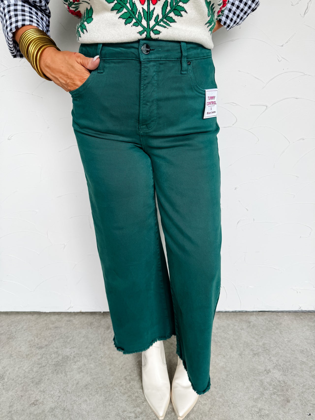 Make A Connection High Rise Crop Wide Leg Pants- Hunter Green