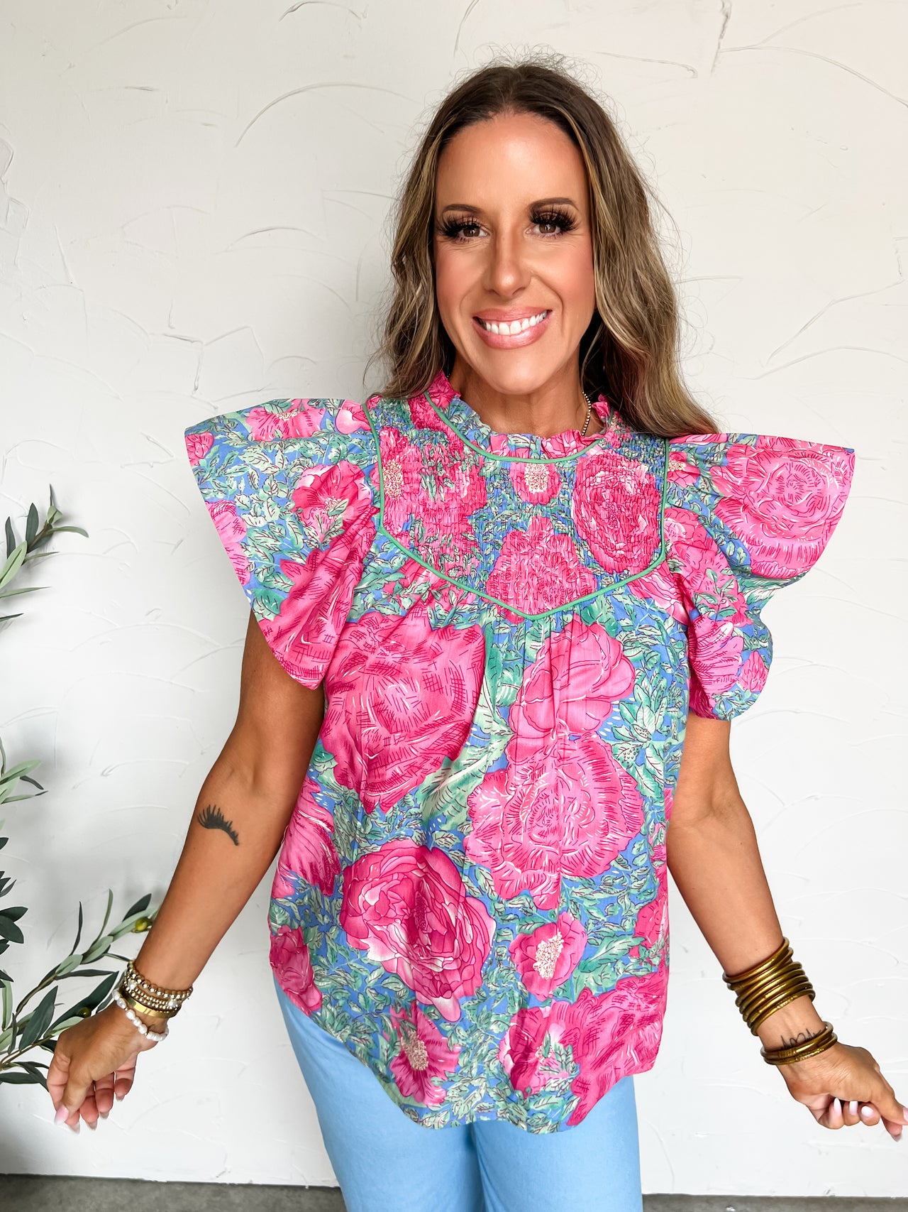 In A Charming Mood Smocked Neck Top