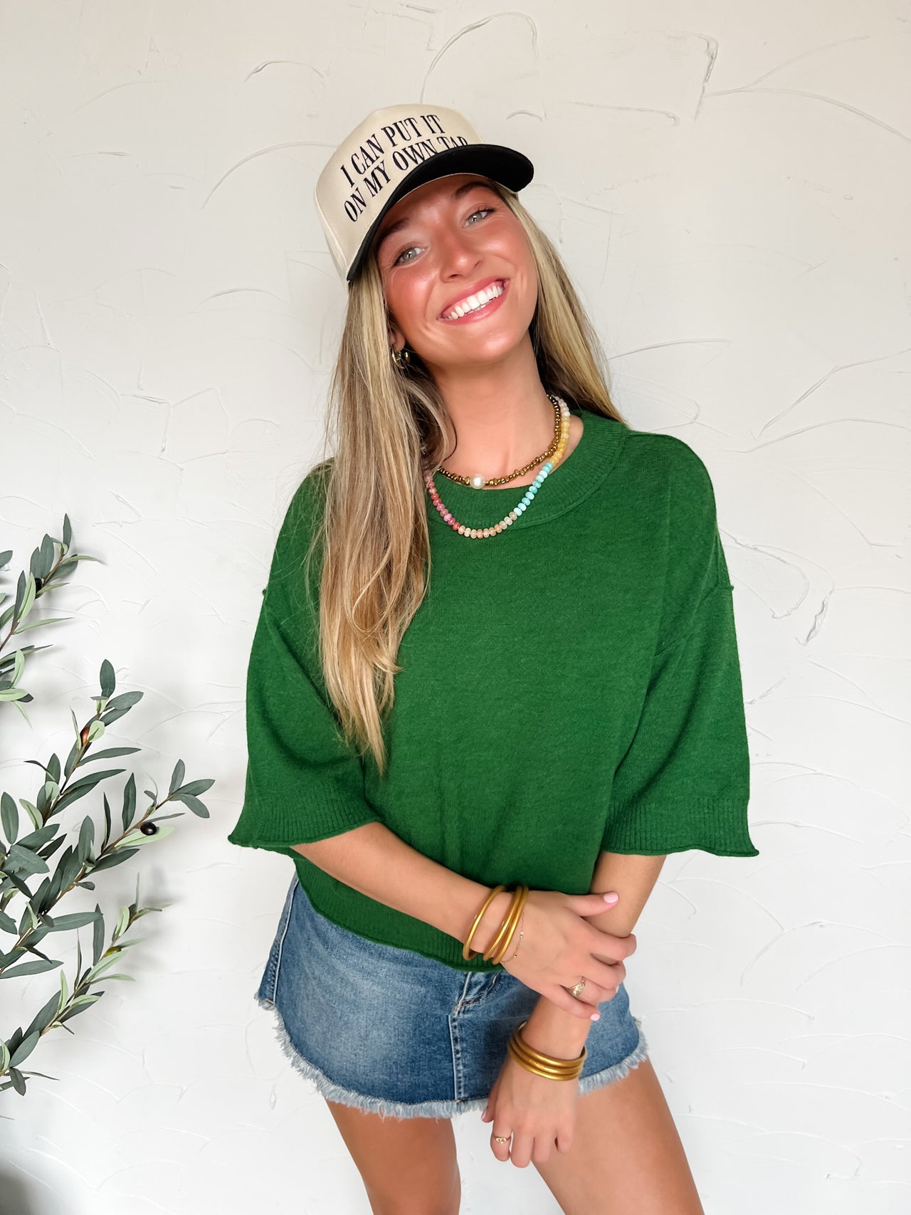 Keeping It Cute Solid Knit Sweater- Pine