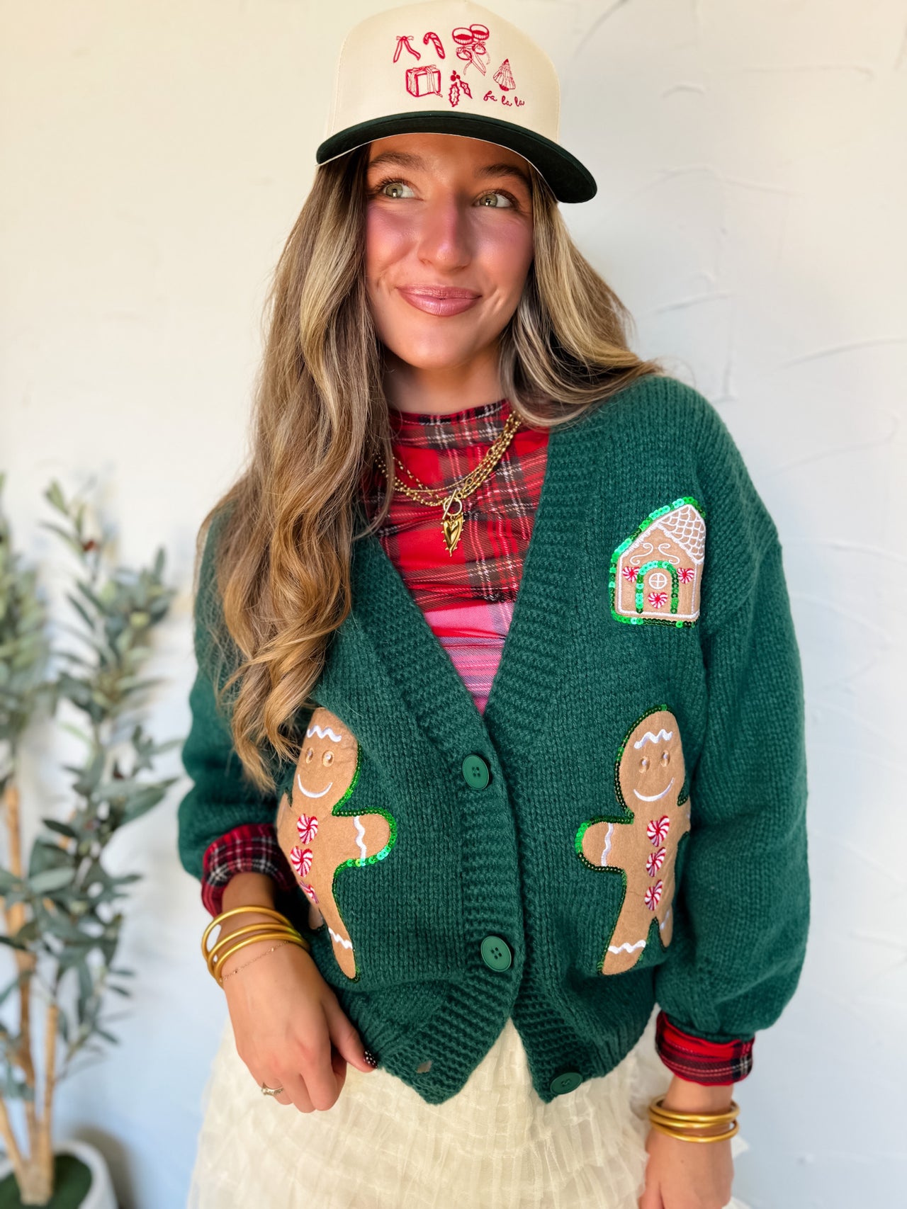 Christmas Gingerbread V Neck Sweater Cardigan