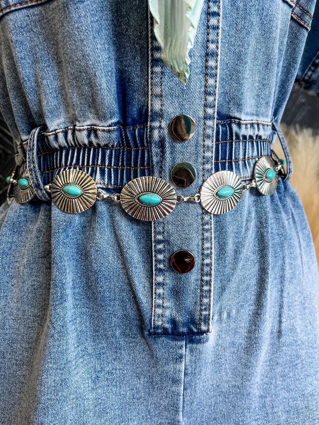 Silver Turquoise Cocho Chain Belt