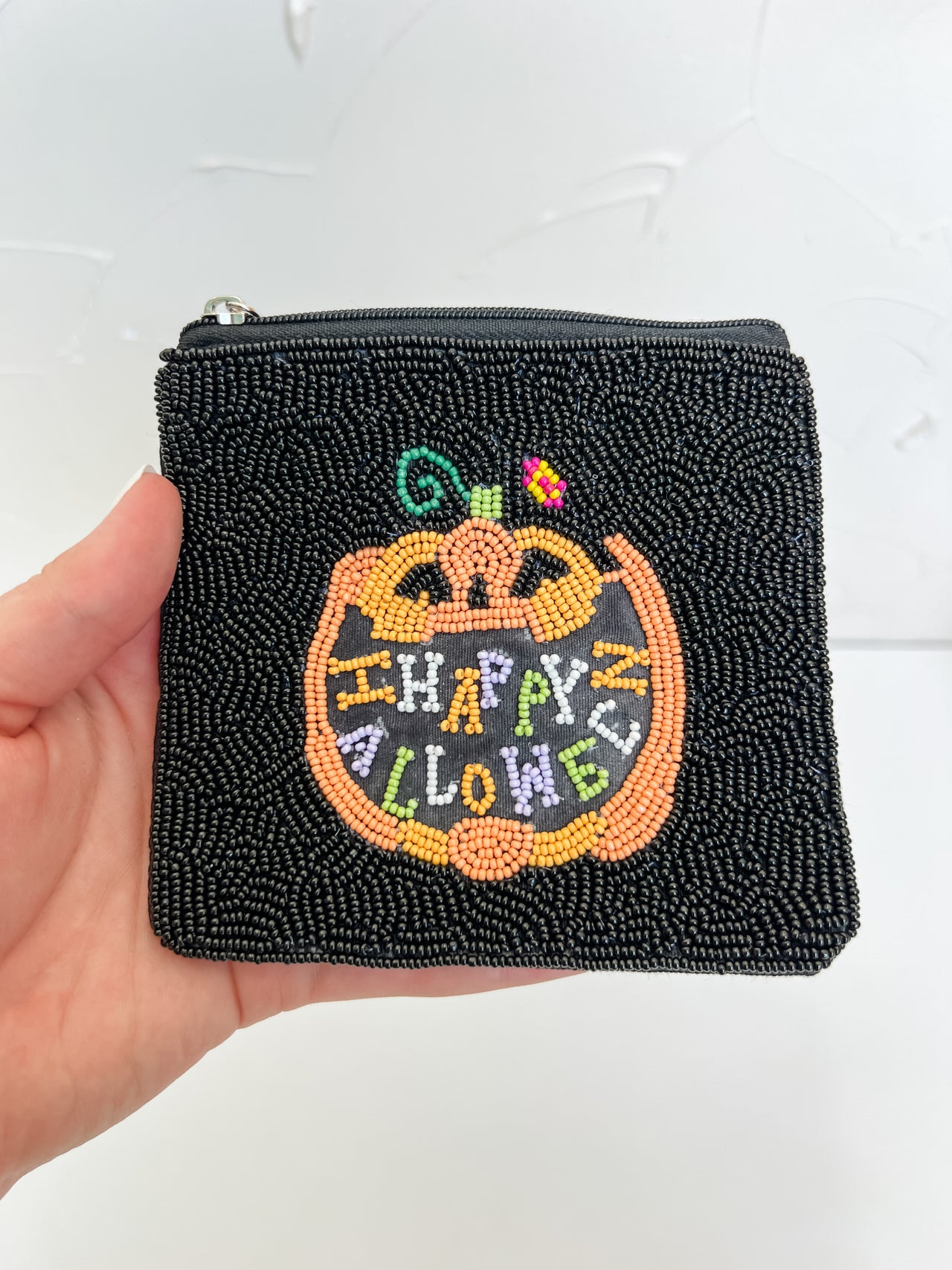 Happy Halloween Pumpkin Beaded Pouch