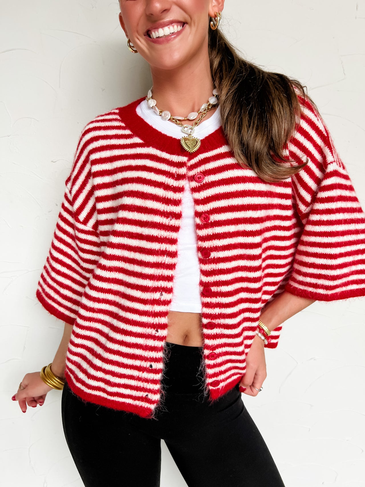 No Truer Words Spoken Striped Top- Red/Ivory