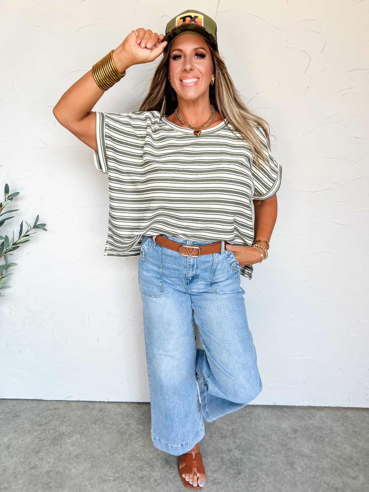 I One I Want Striped Top- Dry Herb