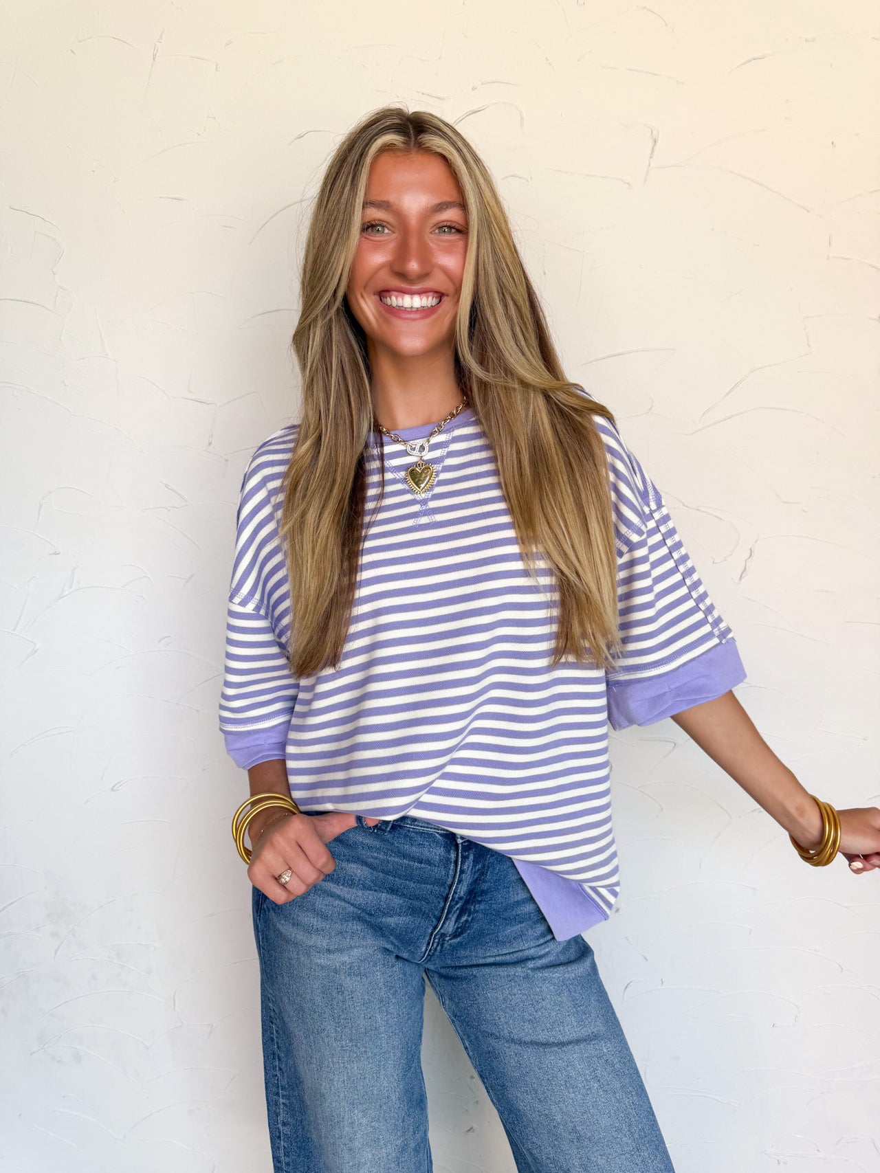 Good Times Ahead Striped Oversized Top- Lilac