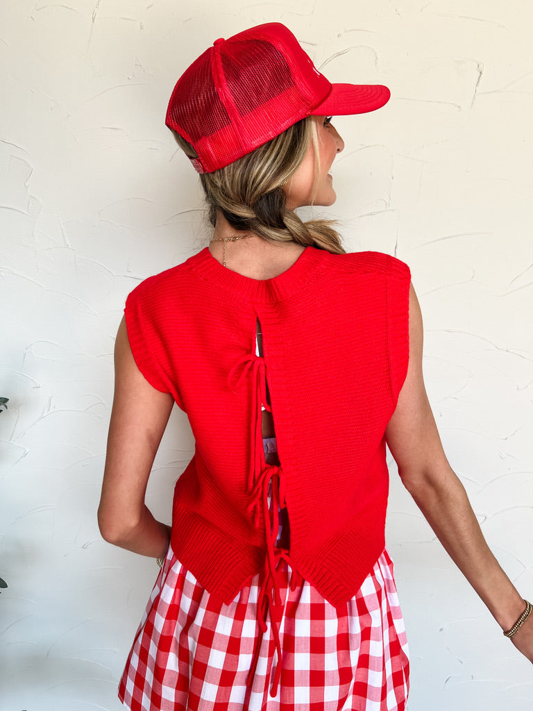 Where You Belong Knitted Top- Red