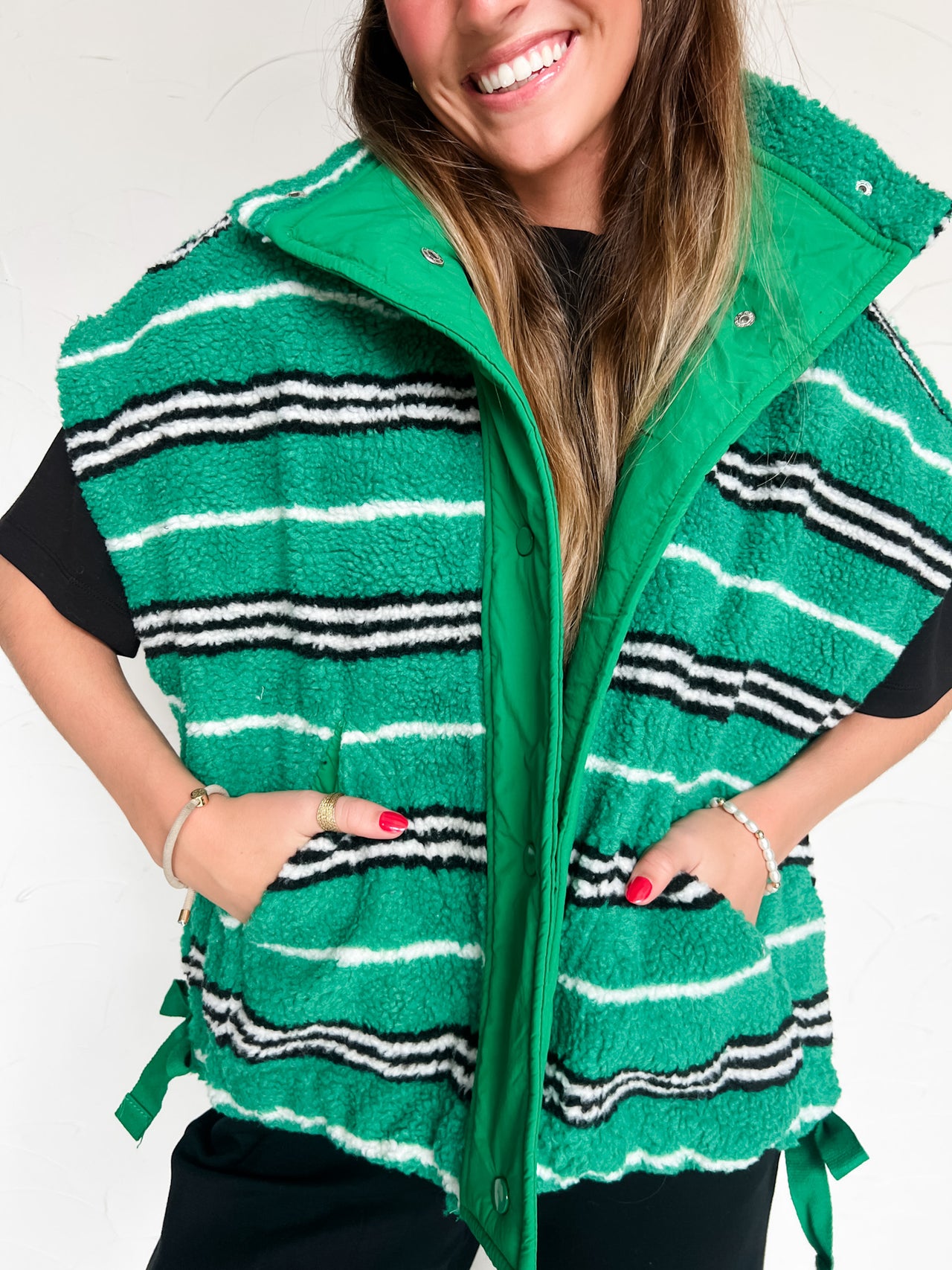 Wildest Dreams Sherpa Striped Vest- Green